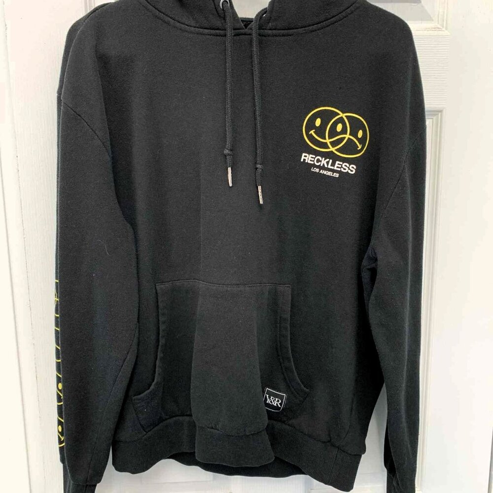 Young & Reckless "Be Nice To People" Hoodie Sweatshirt - Black/Yellow - Sz.L